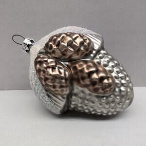 Vintage Glass Pinecone Acorn Glittered Christmas Ornament Germany